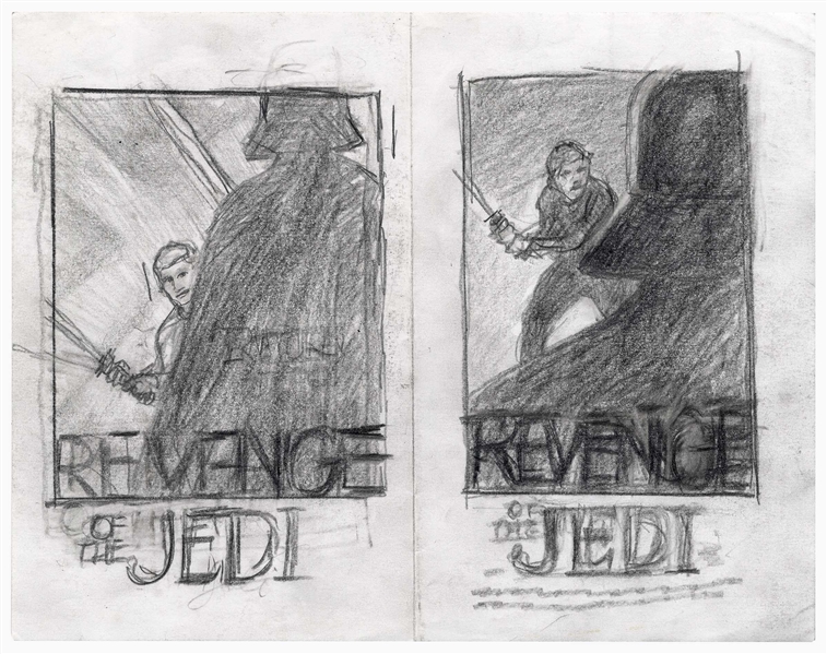 ''Return of the Jedi'' Concept Movie Poster Art by Tom Jung -- Two Versions Depicting Luke Skywalker & Darth Vader Using the Original Title, ''Revenge of the Jedi''